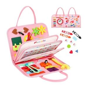 Quiet Flower Montessori Busy Board Toddler Sensory Toy Mermaid Pink 89PCS